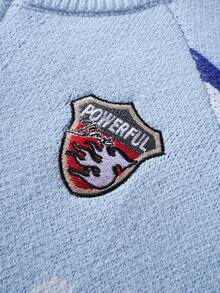 ROMWE MEN Prep Jersey de punto jacquard para hombre, corte holgado, manga larga - Celeste - Ver 4