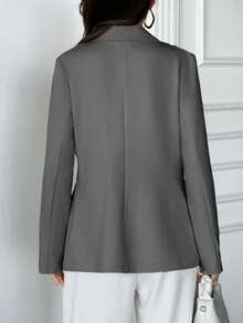 EURMUSE Women, Autumn, Jacket, Blazer, Beige, Regular Length, Regular Fit, Jersey Fabric, Slightly Elastic Fabric, Button, Fake Pocket, - Grey - View 2