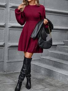 EURMUSE Damska jednokolorowa sukienka dzianinowa z okrągłym dekoltem, opadającymi ramionami i długim rękawem, na co dzień, jesień/zima