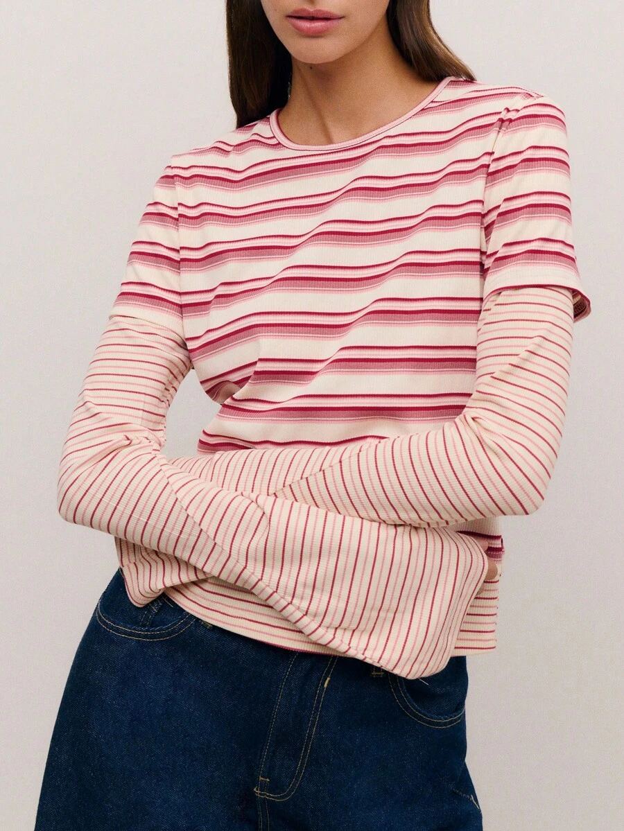 Nöista 条纹长袖上衣，采用柔软弹力面料，打造舒适的春假造型。完美适用于休闲、节日度假、情人节以及春夏各种场合。 - 彩色 - 查看 1