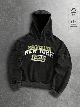 Men's Casual Letter Print Hoodie Sweatshirt, Autumn