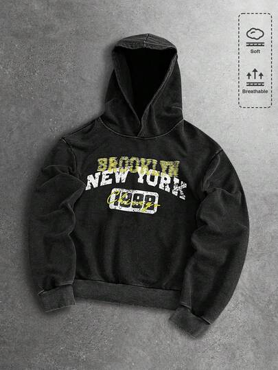 Sudadera con capucha casual de hombre con estampado de letras, otoño