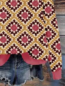 EMERY ROSE 女士休闲简约几何针织提花宽松圆领长袖卫衣，适合秋冬季穿着 - 彩色 - 查看 3