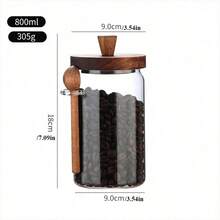1pc Glass Coffee Canister With Wooden Lid & Spoon Set, Air-Tight Food Storage Jars For Kitchen Organization - Provided In 3 Sizes