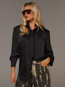 Athîral Damen elegante Pendler-Bluse Einfarbig mit Satinkragen