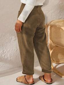 EMERY ROSE Plus Size Women's Khaki Corduroy Straight Leg Pants - Camel - View 2