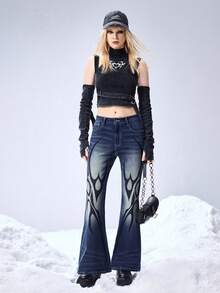 ROMWE Grunge Punk Calça jeans feminina Y2K sexy retrô desgastada de cintura baixa - Azul - Ver 8