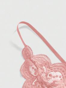 ROMWE Kawaii Romantic Sexy Lace V-Neck Scallop Trim Adjustable Strap Bodysuit - Dusty Pink - View 4