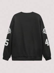 Open Phase 男士“VICTORY”图案印花圆领套头卫衣，街头风，秋冬春夏皆宜 - 黑色 - 查看 2