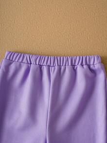 SpongeBob SquarePants | SHEIN Baby Girl Cartoon Pattern Contrast Color Long Sleeve Sweatshirt And Pants Set - Purple - View 5