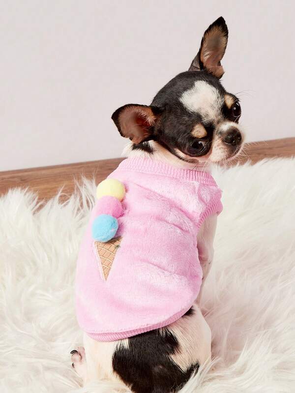 PETSIN 1 Pet Milk Dog Pink Ice Cream Cartoon Puppy Flannel Warm Cat Teacup Dog Kitten Milk Dog Cat Teddy Clothes Dog Vest