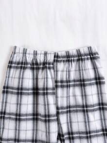 2件套女童优雅经典格子弹力腰裤，百搭舒适家居服/睡衣套装