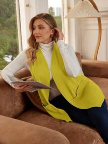 EMERY ROSE Chaqueta casual suelta de unicolor sin mangas con bolsillo, para mujer, para primavera/verano, verano, vacaciones / vacaciones en otoño/invierno, talla grande - Amarillo - Ver 1