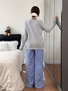 Dream Adore 女士休闲可爱圆领蝴蝶结长袖睡衣套装，冬季服装 - 彩色 - 查看 2