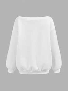 SHEIN Hanorac alb pentru fete, cu mânecă lungă, lejer, casual, la modă și versatil, cu umeri goi - alb - Vizualizare 2