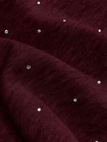 GlowEve 女士时尚休闲水钻拉链连帽衫和运动裤两件套，抽绳连帽拉链宽松长袖外套和高腰抽绳直筒宽松运动裤 - 酒紅色 - 查看 6