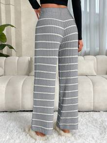 Chiquease Casual Ribbed Pattern Ribbed Waistband Knit Pants - Grey - View 2