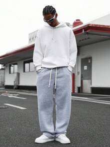 PAVTROS 男士宽松休闲纯色抽绳腰运动裤