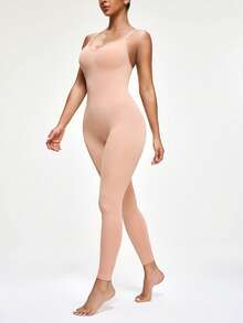 SHAPORA Apricot Comfortable Minimalist Women's Bodysuit - Apricot - View 3