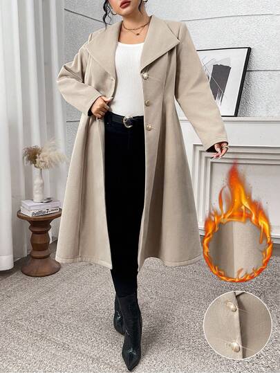 Modelyn Plusstorlek damjacka med enfärgad, långärmad och slag, enkelknäppt, höst