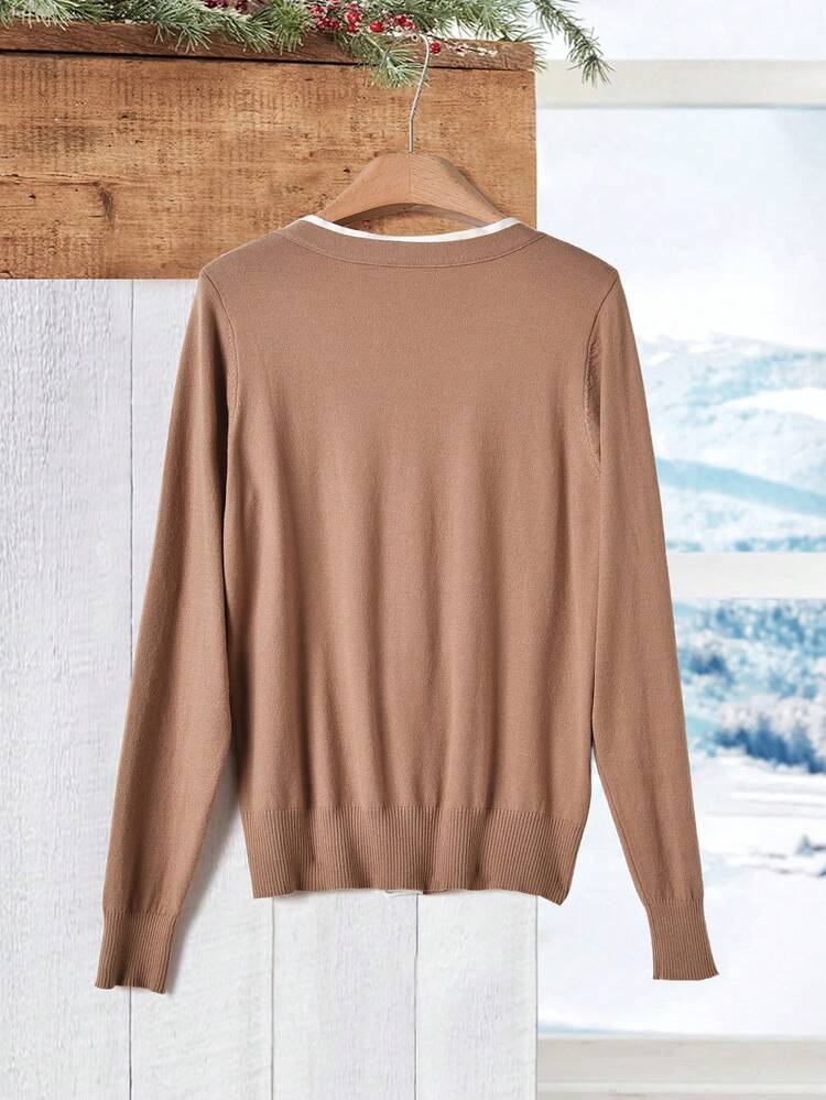 Women's Autumn Single-Breasted Casual Knit Cardigan  Brown Top  Clothes For New Year  Winter Clothes For Women Autumn Winter Women New Year Look  Winter Clothes For Women