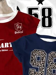 SHEIN 3件套少女休闲简约圆领短袖高腰露脐常规T恤，适合夏季穿着 - 彩色 - 查看 2