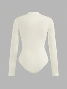 SHEIN EZwear 2 件女士休闲简约风格真刺绣字母徽章拉链高领紧身连体衣，百搭服装，适合秋冬季，机场搭配 - 黑與白 - 查看 8
