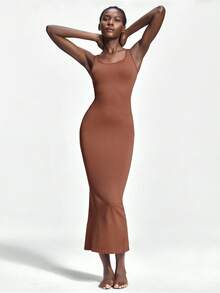 SHAPORA Women's Solid Color Mermaid Sleeveless Bodycon Dress - Rust Brown - View 1