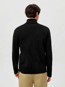 RONVEXI 男士纯色简约高领长袖毛衣，休闲日常穿着男士高领衫，男士高领衬衫，男士套头衫，男装，高领男士，男士高领衬衫，男士高领套头衫 - 黑色 - 查看 3