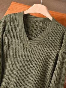 Rusticease Women's Solid Color Minimalist V-Neck Long Sleeve Sweater Dress, Casual Everyday Wear Winter Clothes For Women - Green - View 4