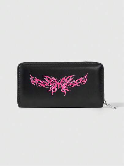 Grunge Punk Bow Grid Style Long Wallet, Cute And Versatile