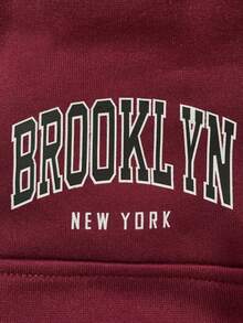 Rina Fox 女士宽松半拉链字母印花卫衣，带保暖内衬 - 酒紅色 - 查看 6