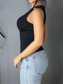 Vassilux 女式休闲垂坠领露背紧身衣 - 黑色 - 查看 6