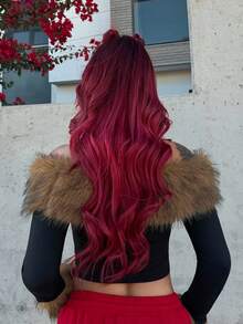 毛绒领拼接露肩长袖T恤，时尚优雅，秋冬 - 彩色 - 查看 2