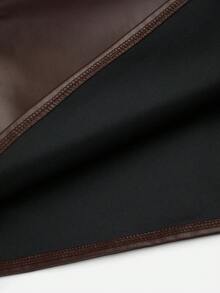 Sweetra Plus Size Pleated PU Leather A-Line Mini Skirt, Slit Design, Flattering Fit Fall - Brown - View 7