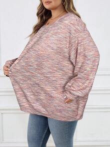 SHEIN CURVE+ 大码女式彩色华夫格针织套头卫衣，秋冬季 - 粉色 - 查看 5