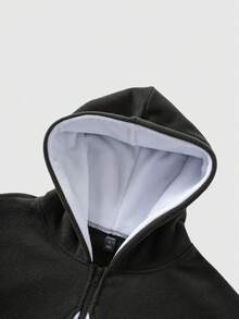 ROMWE MEN Street Life Men's Casual Daily Star Embroidery Zip-Up Hoodie Sweatshirt, Autumn/Winter - Black - View 5