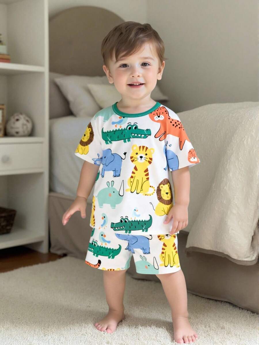 2 件套男婴宽松休闲睡衣套装，适合夏季