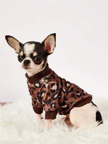 PETSIN 1 Leopard Print Flannel Pet , Brown Flannel Thick Warm Pet Clothing - Multicolor - View 3