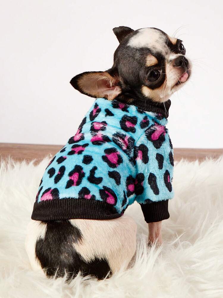 PETSIN 1 Piece Of Rose Red Leopard Print Flannel Pet Thick Blue Flannel Warm Pet Clothing - Blue - View 9