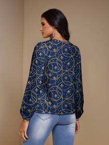 Glamance Vecteezy Marineblau & Gold Kreis Dekor Lässig Minimalistisches Damen Shirt, geeignet für Frühling & Herbst - Verschiedenfarbig - Übersicht 2