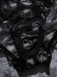 3条装 女士加大码骷髅印花荷叶边舒适三角裤