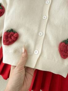 Blossori 女婴法式优雅草莓印花开衫/针织裙套装 - 紅白色 - 查看 4