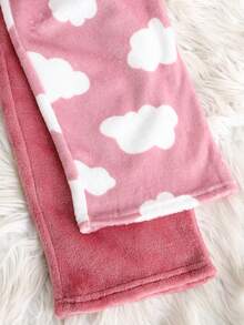 SHEIN Bộ đồ ngủ vải nỉ mềm mại, cổ tròn in hình trái tim và đám mây dễ thương dành cho bé gái tuổi mới lớn 4 món dành cho ngày lễ tình nhân, Giáng sinh, năm mới - Nhiều màu - Xem 7