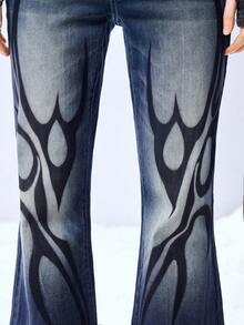 ROMWE Grunge Punk Calça jeans feminina Y2K sexy retrô desgastada de cintura baixa - Azul - Ver 2