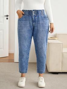 Lounesse Plus Size Casual Washed Tapered Jeans - Dark Wash - View 3