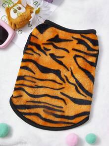 PETSIN 1pc Black Leopard Print Pet Vest, Orange Autumn And Winter Thick Flannel Warm Pet Clothing