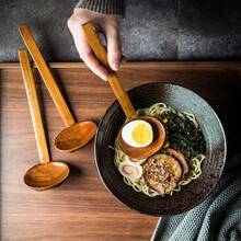 1pc Japanese Style Soup Ladle With Bamboo Handle And Nanmu Shell Spoon For Ramen And Hot Pot School Supplies,Christmas Gift - Brown - View 5