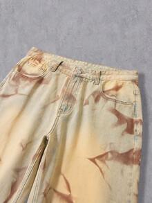 Manfinity Denimwave 男士复古手绘阔腿牛仔裤 - 薑色 - 查看 4