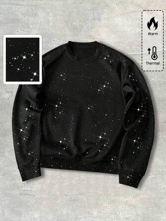 Street Life Men's Rhinestone Decor Crew Neck Casual Long Sleeve Pullover Sweatshirt